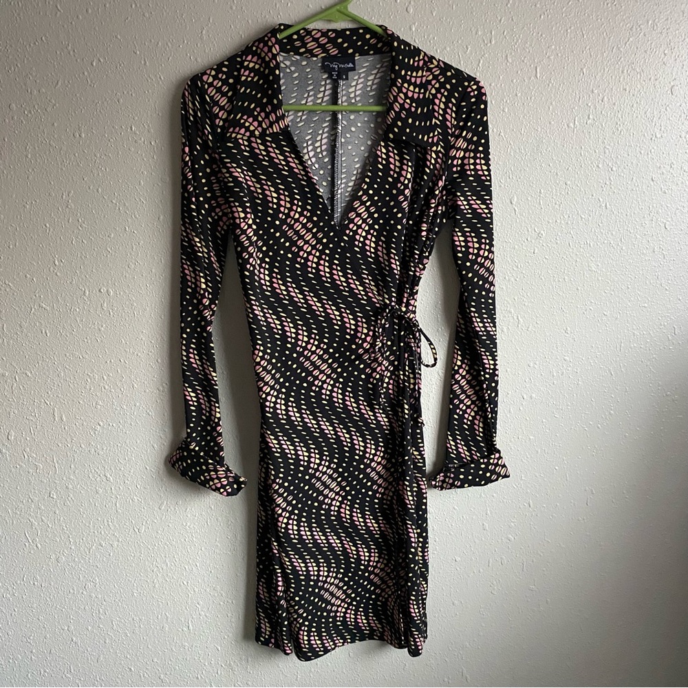 My Michelle Black and Pink Wrap Cocktail Dress